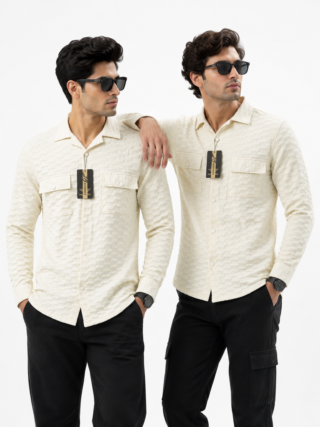 Premium Textured Waffle-Knit Overshirt – Off-White