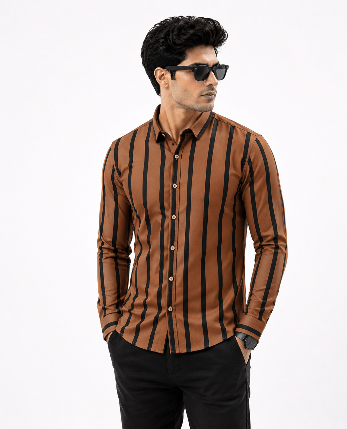 Premium Brown & Black Striped Formal Shirt