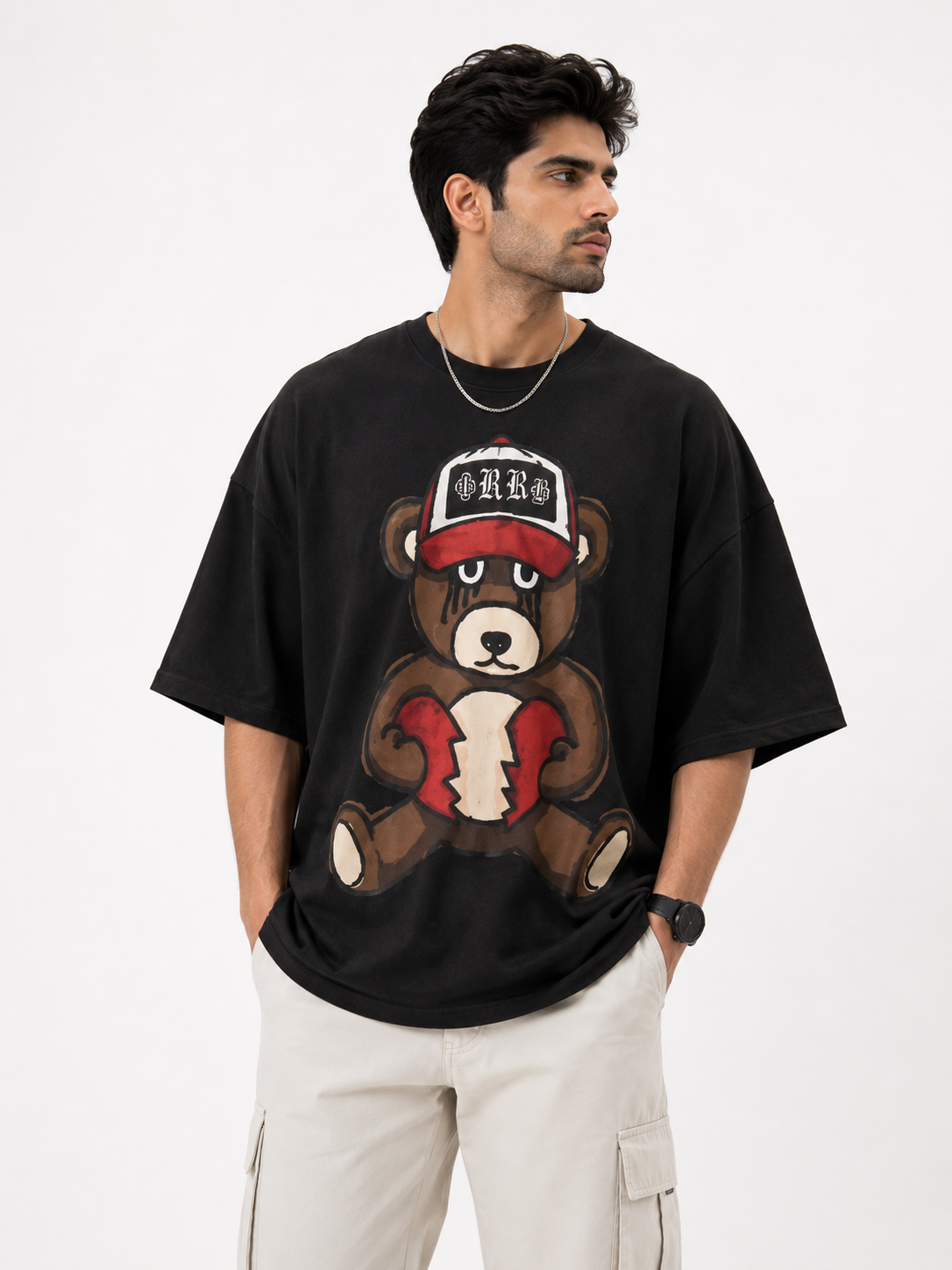 Broken Heart Teddy Bear Drop-Shoulder Baggy T-Shirt