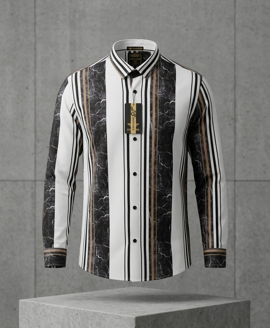 Men's Vertical Multi-Stripe Long-Sleeve Shirt with Lightning Texture