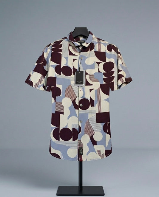 Men's Retro Geometric Block Print Shirt | Vintage Resort Wear
