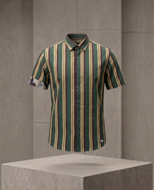 Men's Regimental Vertical Multi-Stripe Casual Shirt