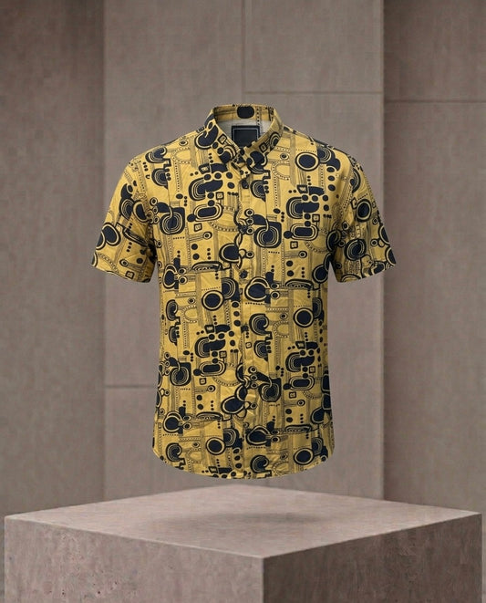 Men's Aztec Blueprint Geometric Print Shirt – Mustard Gold