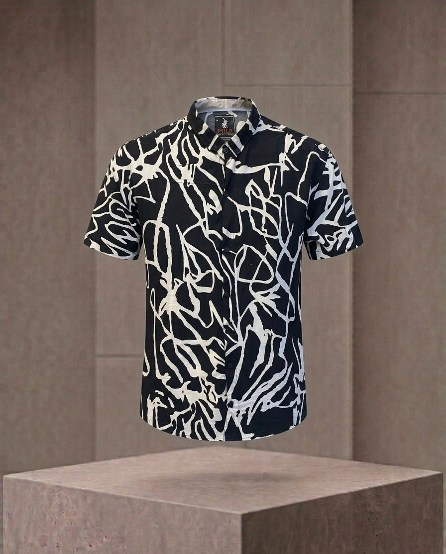 Men's Graffiti Abstract Line Art Shirt | Casual Button-Up