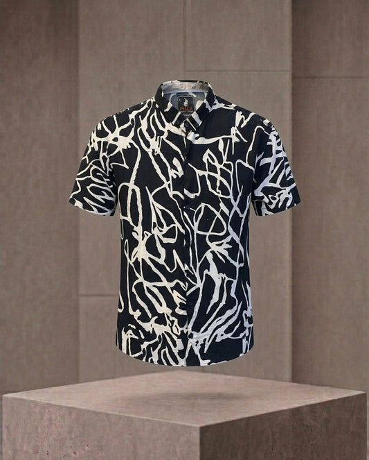 Men's Graffiti Abstract Line Art Shirt | Casual Button-Up