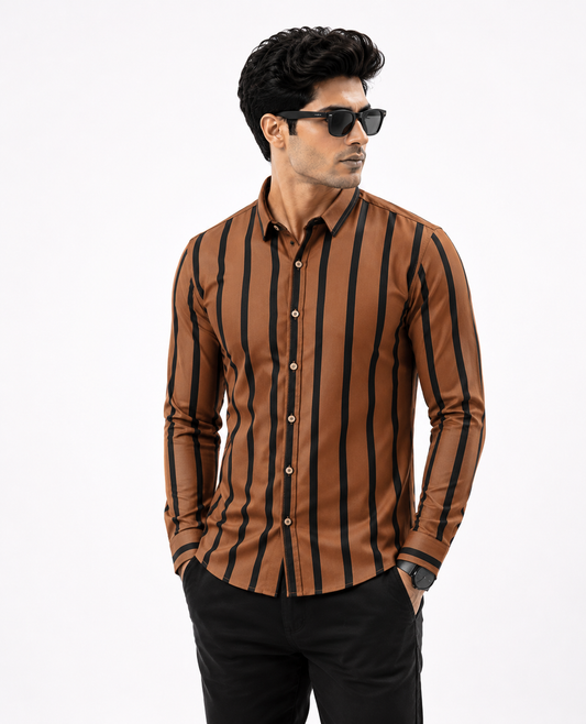 Premium Brown & Black Striped Formal Shirt