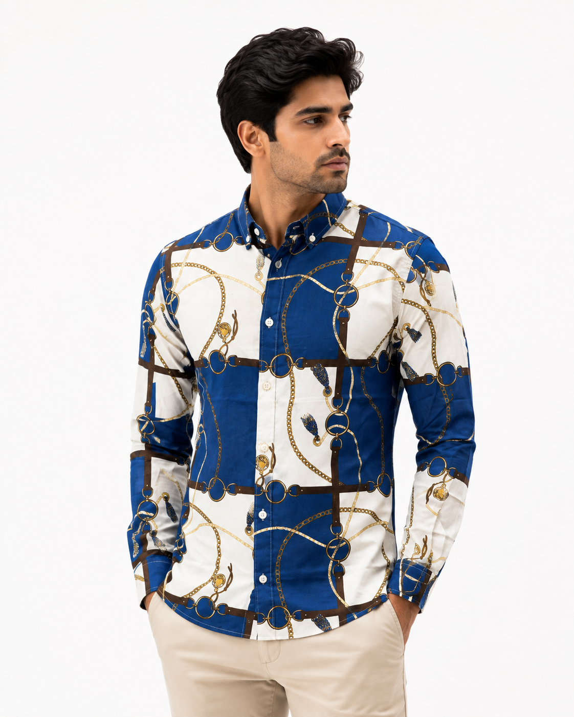 Royal Blue Baroque Chain Print Premium Shirt