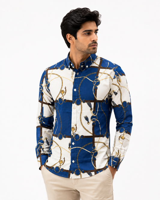 Royal Blue Baroque Chain Print Premium Shirt