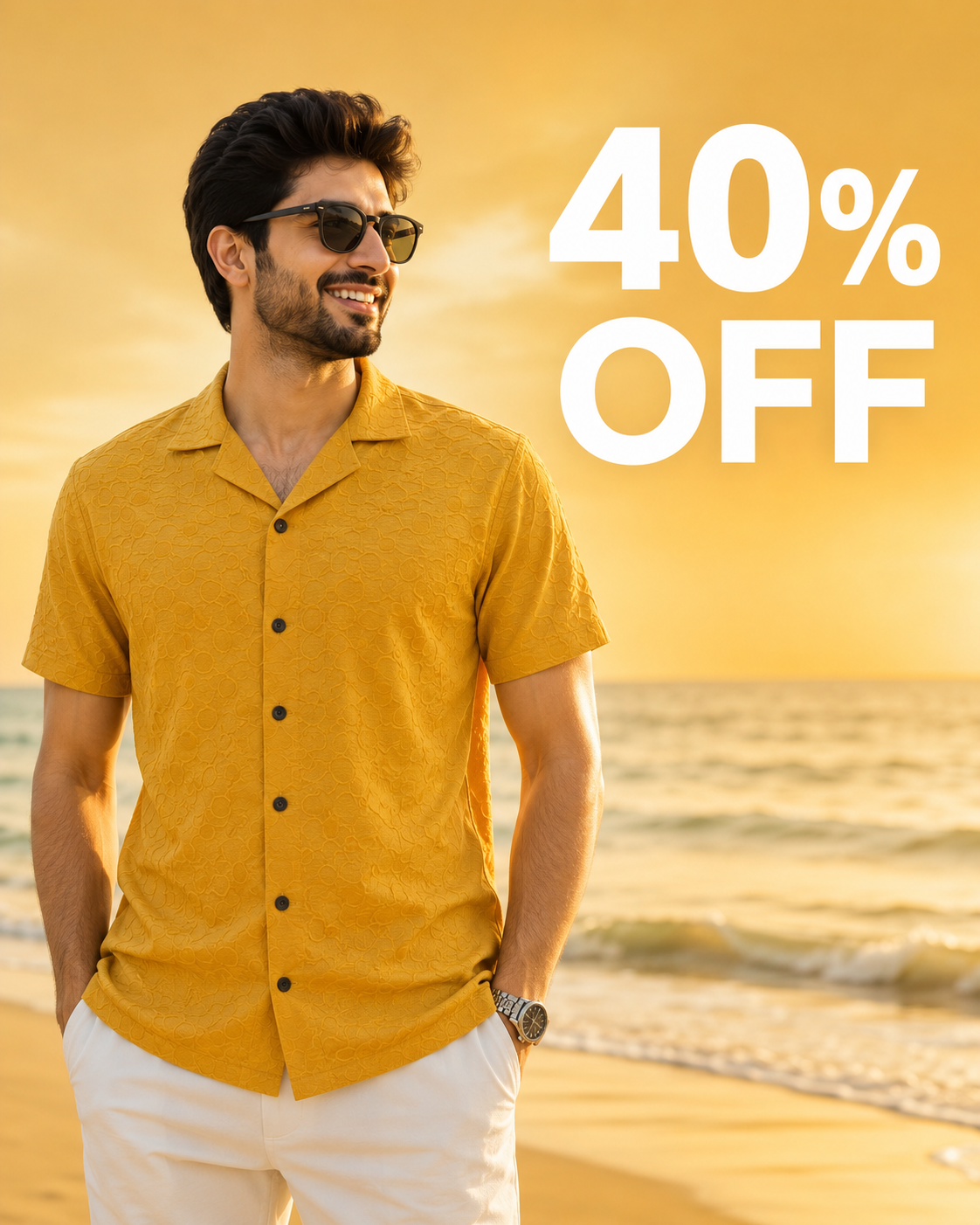 Men's Premium Jacquard Camp Collar Casual Shirt – Mustard Yellow