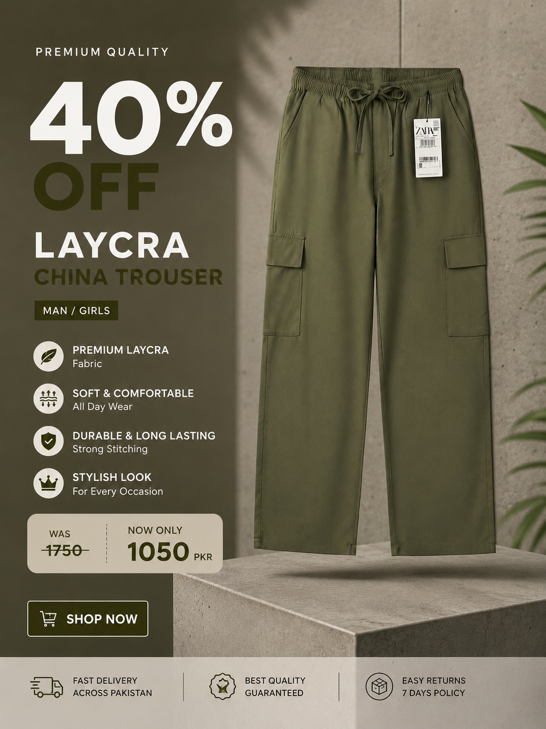 Olive Green Tactical Cargo China Trousers – Relaxed Fit