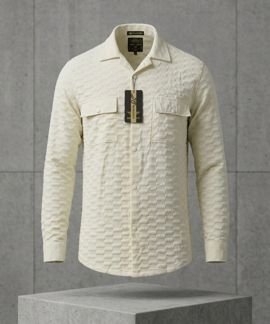 Premium Textured Waffle-Knit Overshirt – Off-White