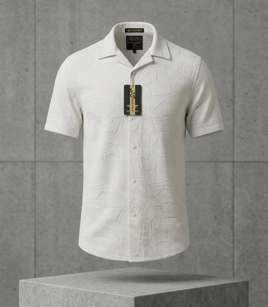 Abstract Textured Resort Shirt – Crisp White