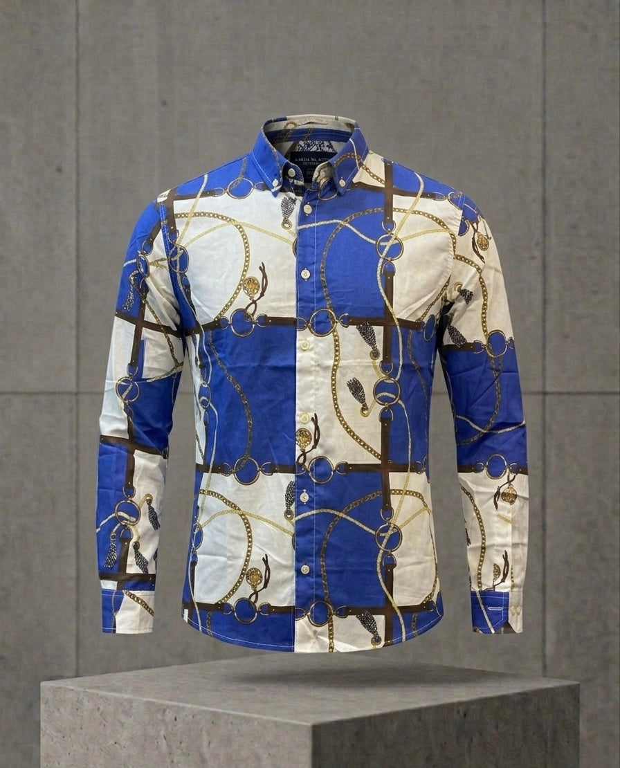 Royal Blue Baroque Chain Print Premium Shirt