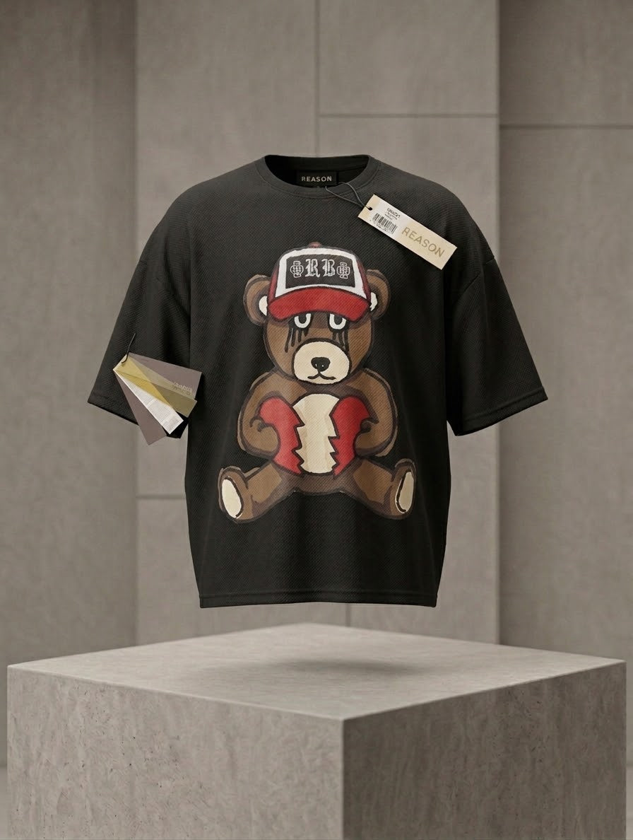 Broken Heart Teddy Bear Drop-Shoulder Baggy T-Shirt