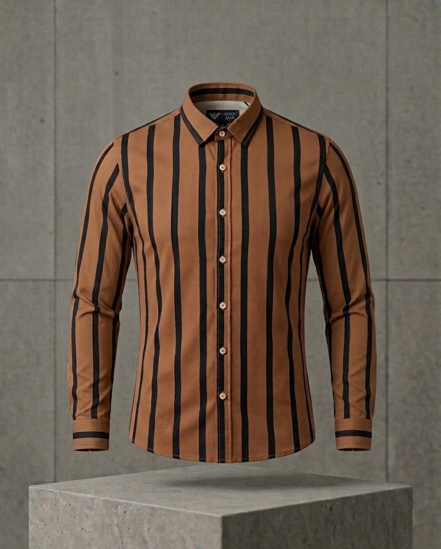 Premium Brown & Black Striped Formal Shirt