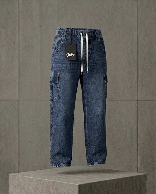 Premium Baggy Fit Cargo Jeans - Dark Wash